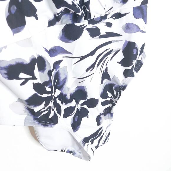 Aqua Couture NWT One Piece Black White Floral Wrap Swimsuit Medium - Picture 3 of 7